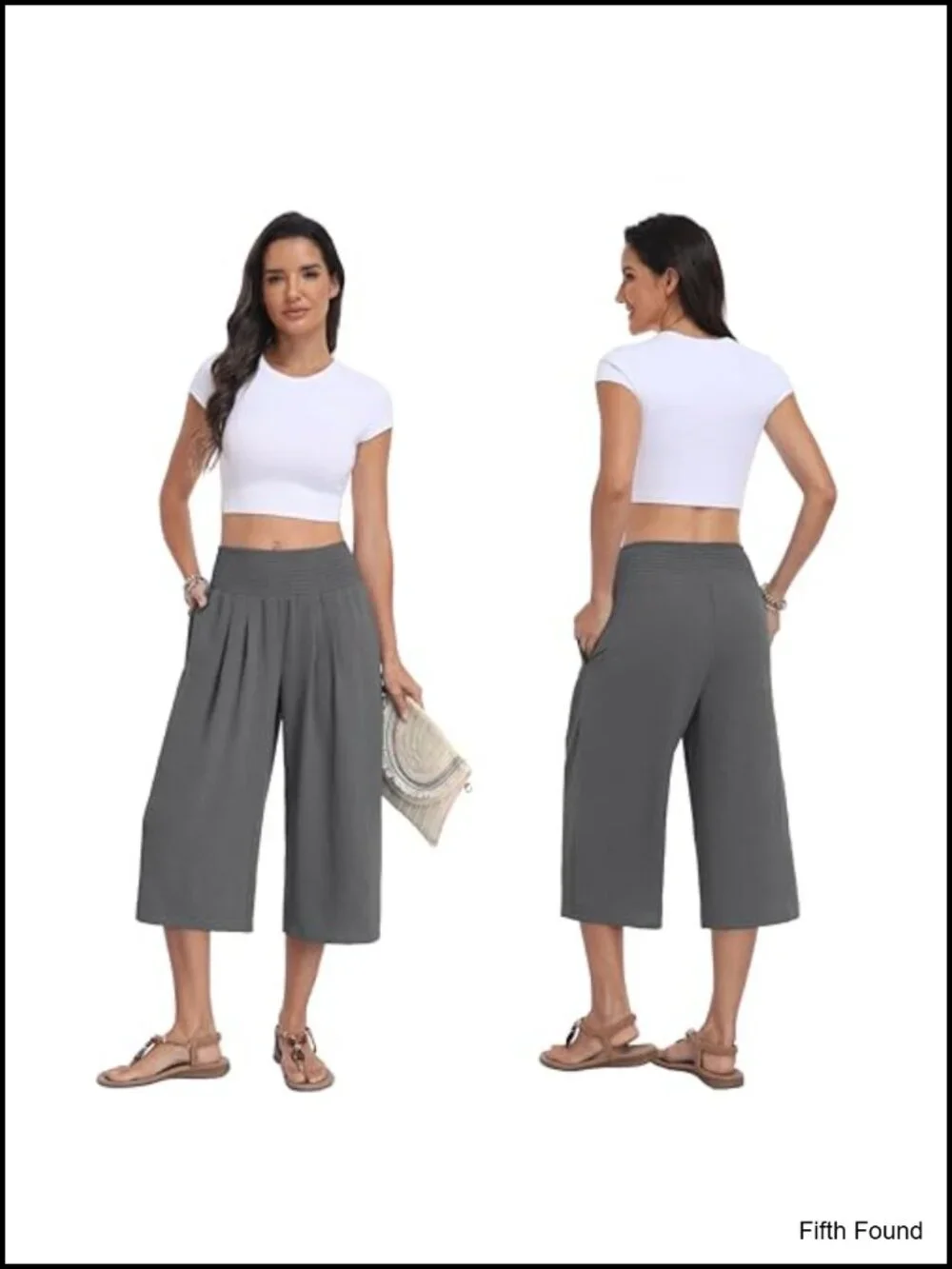 Wide Leg Capri Pants High Waisted Tummy Control Summer Beach Casual Trousers
